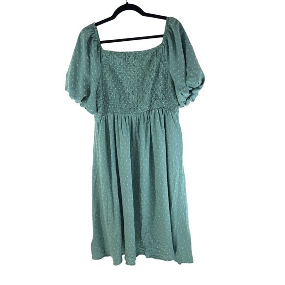 Bloomchic Womens Dress A Line Puff Sleeve Split Neck Smocked Green 14-16 - Picture 2 of 4
